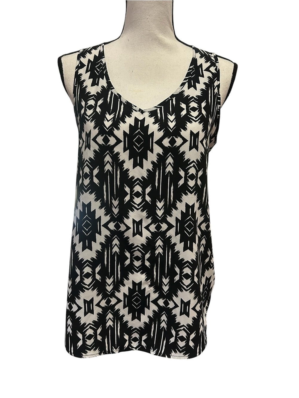 Pink Rose Black and White aztec Sleeveless Top